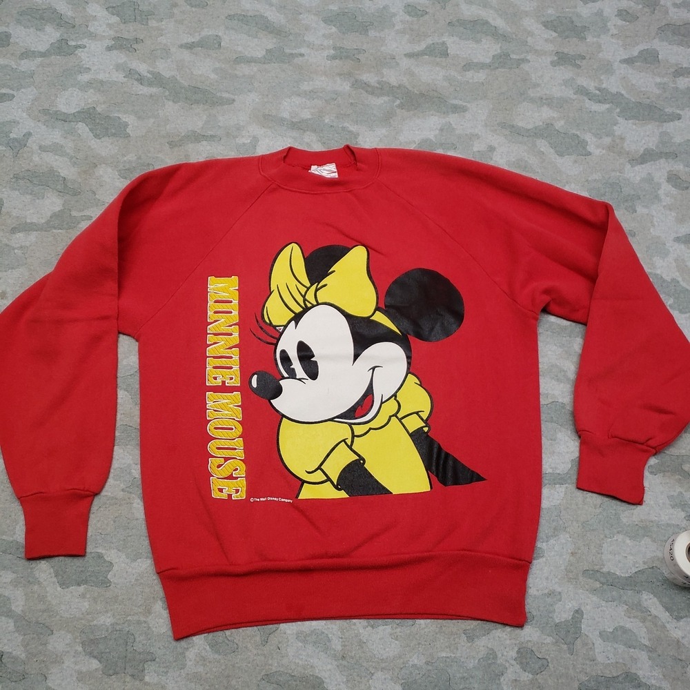 Vintage Minnie Mouse Sweatshirt Womens Large Red Pullover Crew Neck Made In USA
